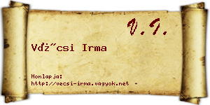 Vécsi Irma névjegykártya